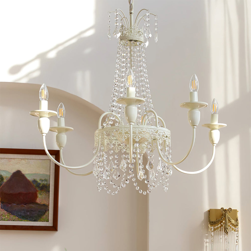 Vintage White Metal & Glass Luxury Chandelier Light - Cueteks