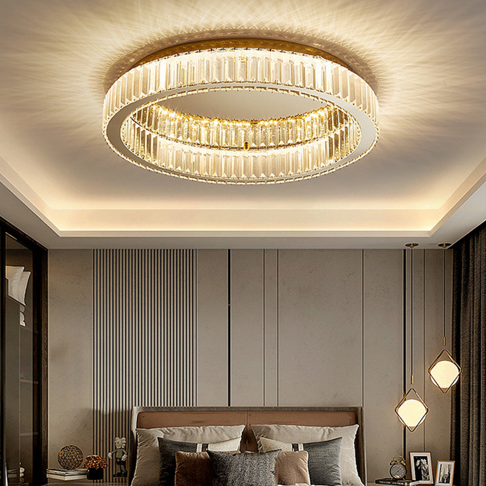 Modern Circle Gold Crystal Ceiling Light - Cueteks