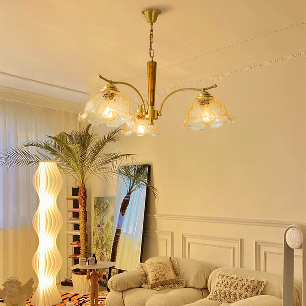 Mid Century Petals All Copper Log Glass Chandelier - Cueteks