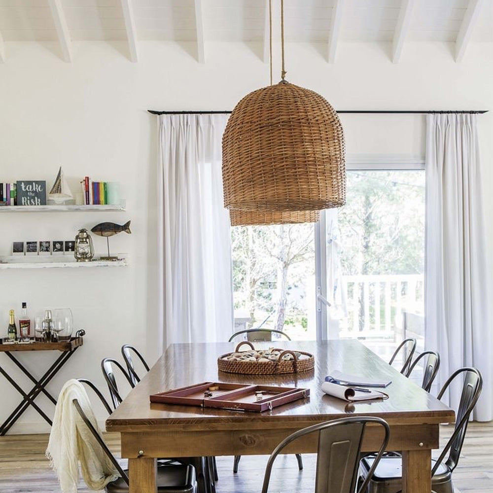 Round Short Bamboo Basket Kitchen Island Pendant Light - Cueteks