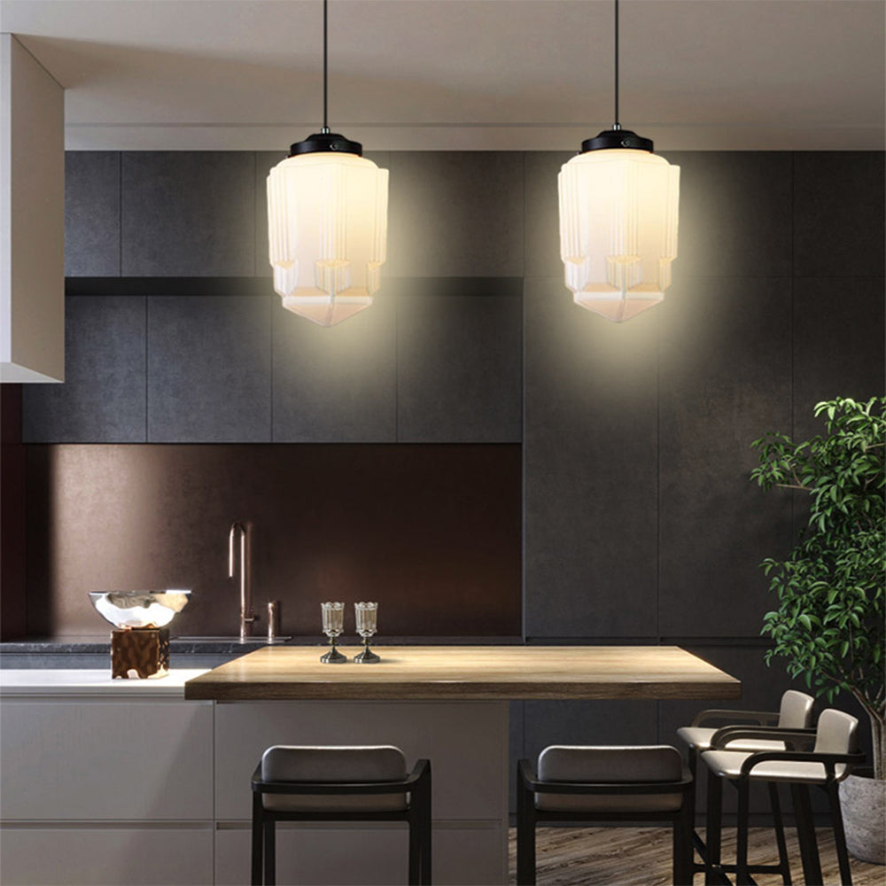Retro Milk White Glass Geometric Jar Pendant Light - Cueteks