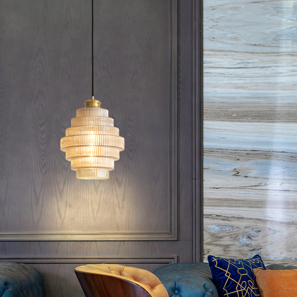 Antique Stripped Glass Brass Pendant Light - Cueteks