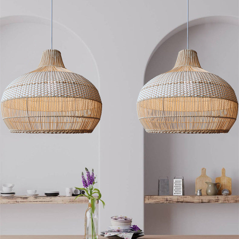 Rattan Kitchen Island Pendant Lighting Wicker Lamp Shade - Cueteks