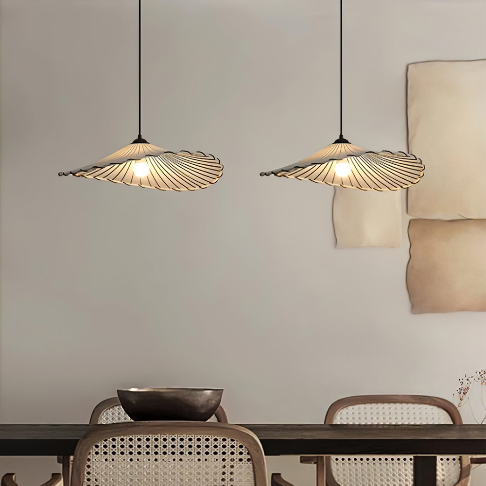 Wabi-Sabi Vintage Lotus Leaf Fabric Pendant Light - Cueteks