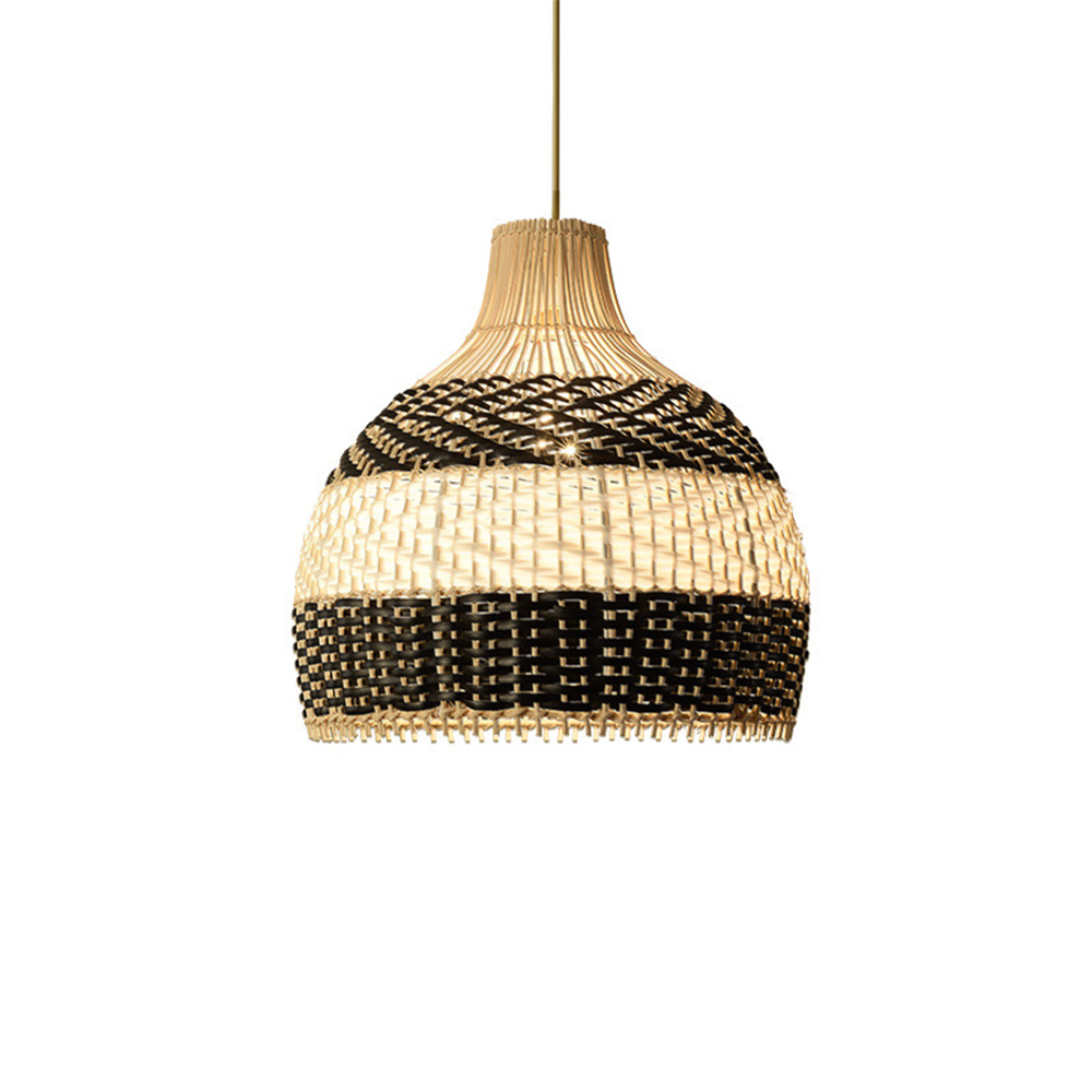 Vintage Rattan Handwoven White and Black Pendant Light - Cueteks