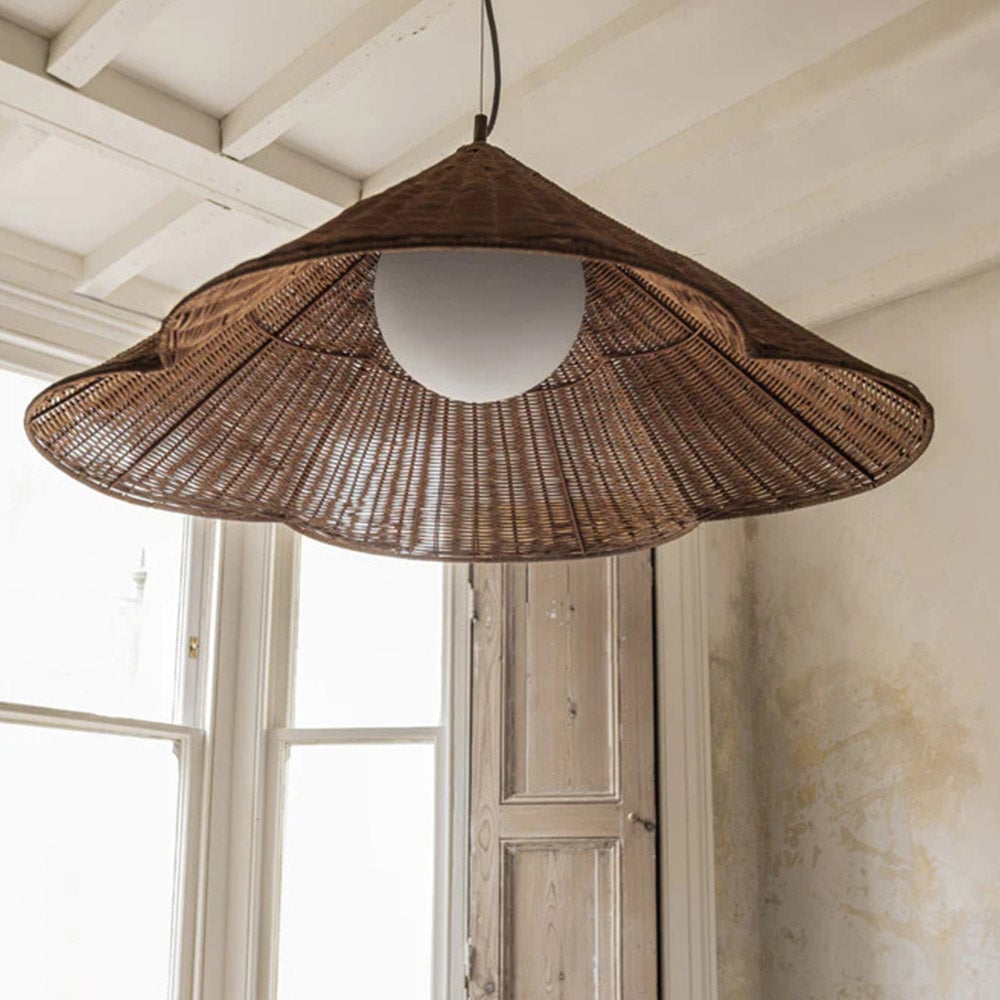 Retro Scalloped Wabi-sabi Woven Rattan Pendant Light - Cueteks