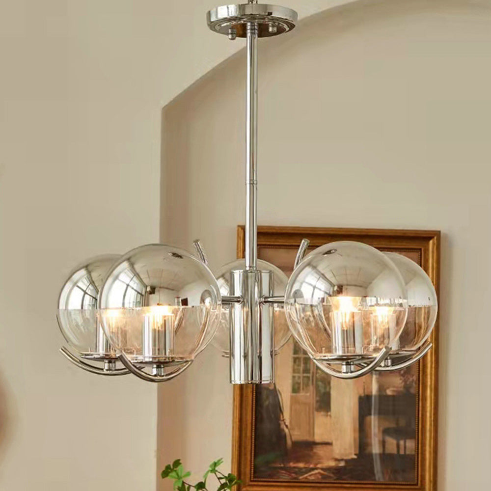 Modern Silver Glass Space Ball Chandelier - Cueteks