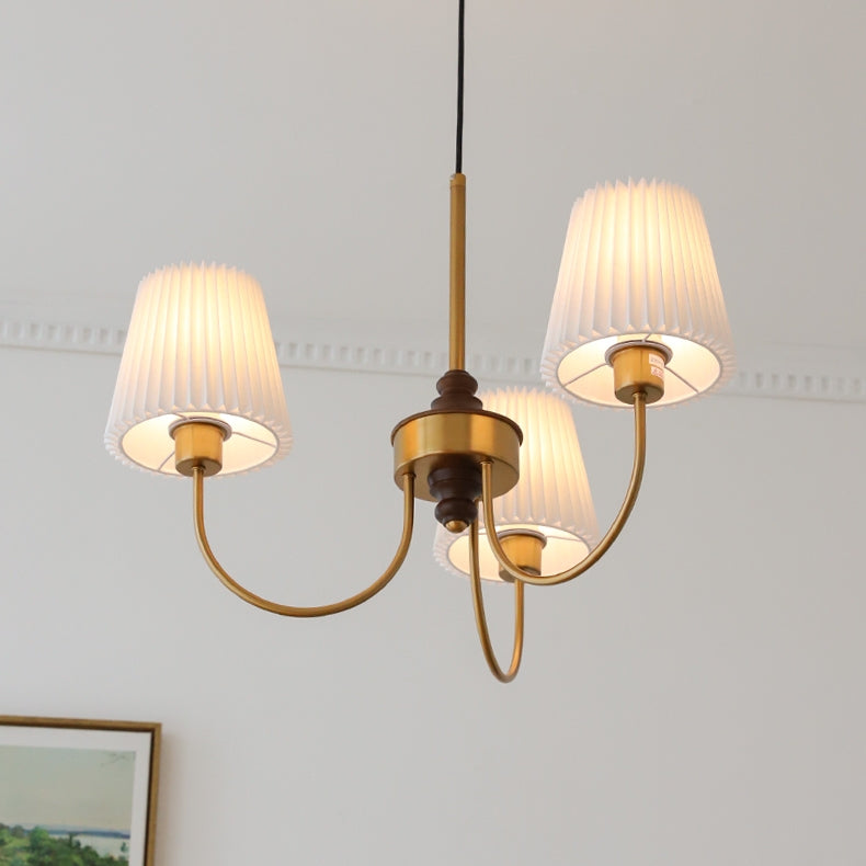 Vintage Pleated Pendant Lampshade Brass Dining Room Chandelier - Cueteks