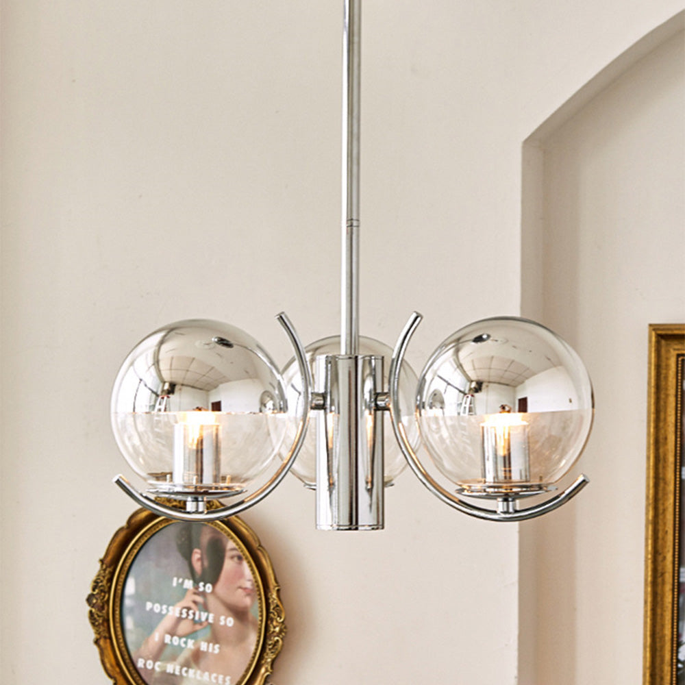 Modern Silver Glass Space Ball Chandelier - Cueteks