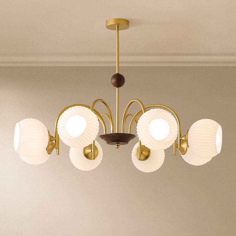 Contemporary Cream Ribbed Glass Chandelier - Cueteks
