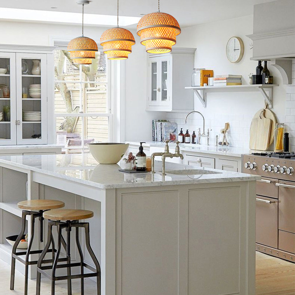 Bamboo Natural Basket Island Pendant Light - Cueteks