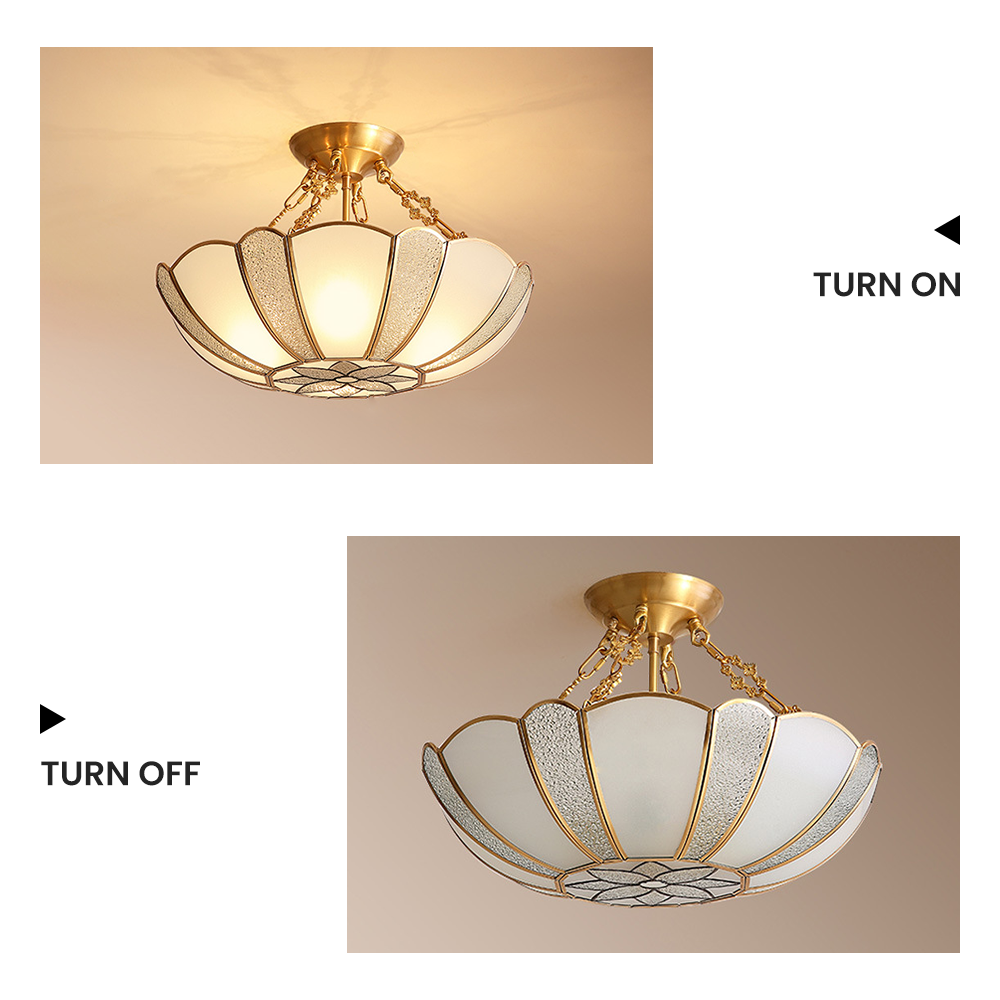 Scalloped Brass Chain Ceiling Light Fixture - Cueteks