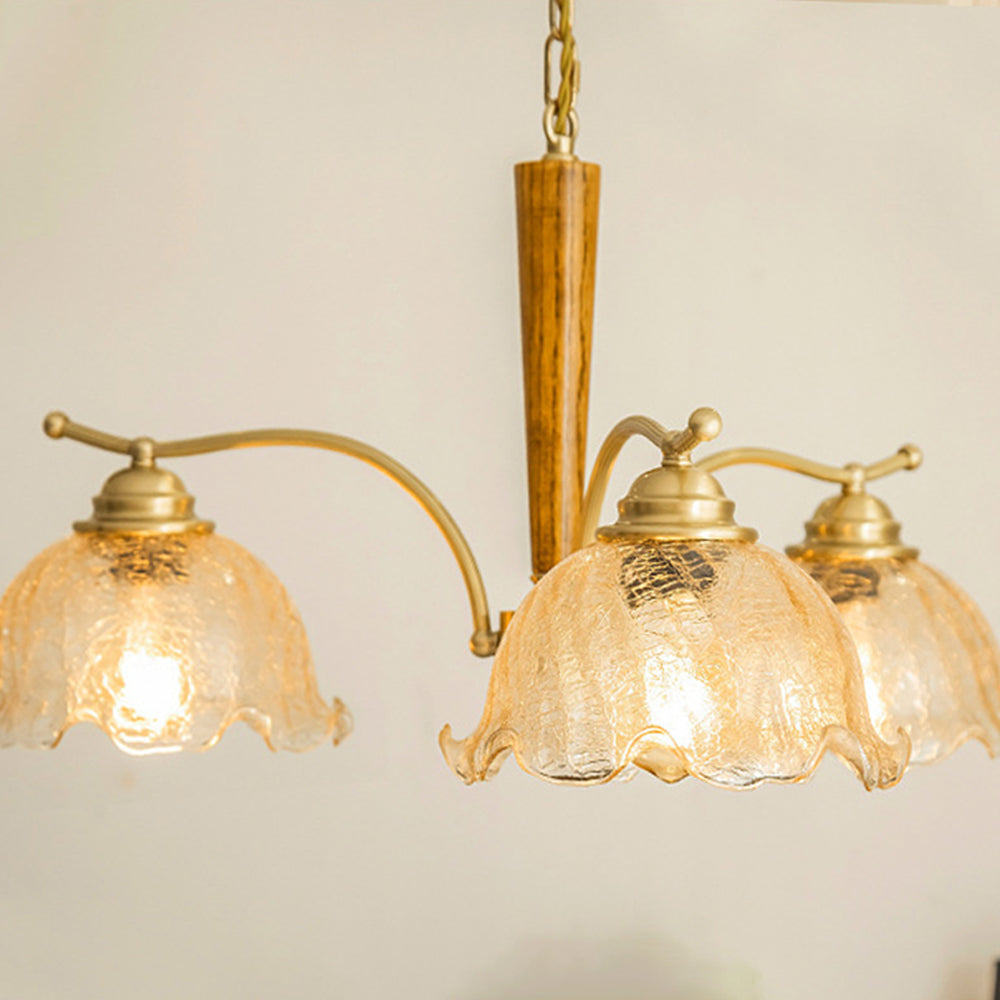 Mid Century Petals All Copper Log Glass Chandelier - Cueteks
