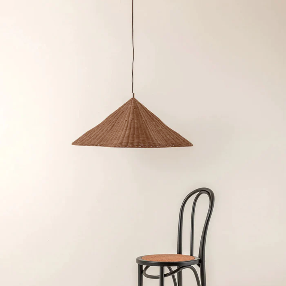 Vintage Scalloped Flower Woven Rattan Pendant Light For Living Room - Cueteks