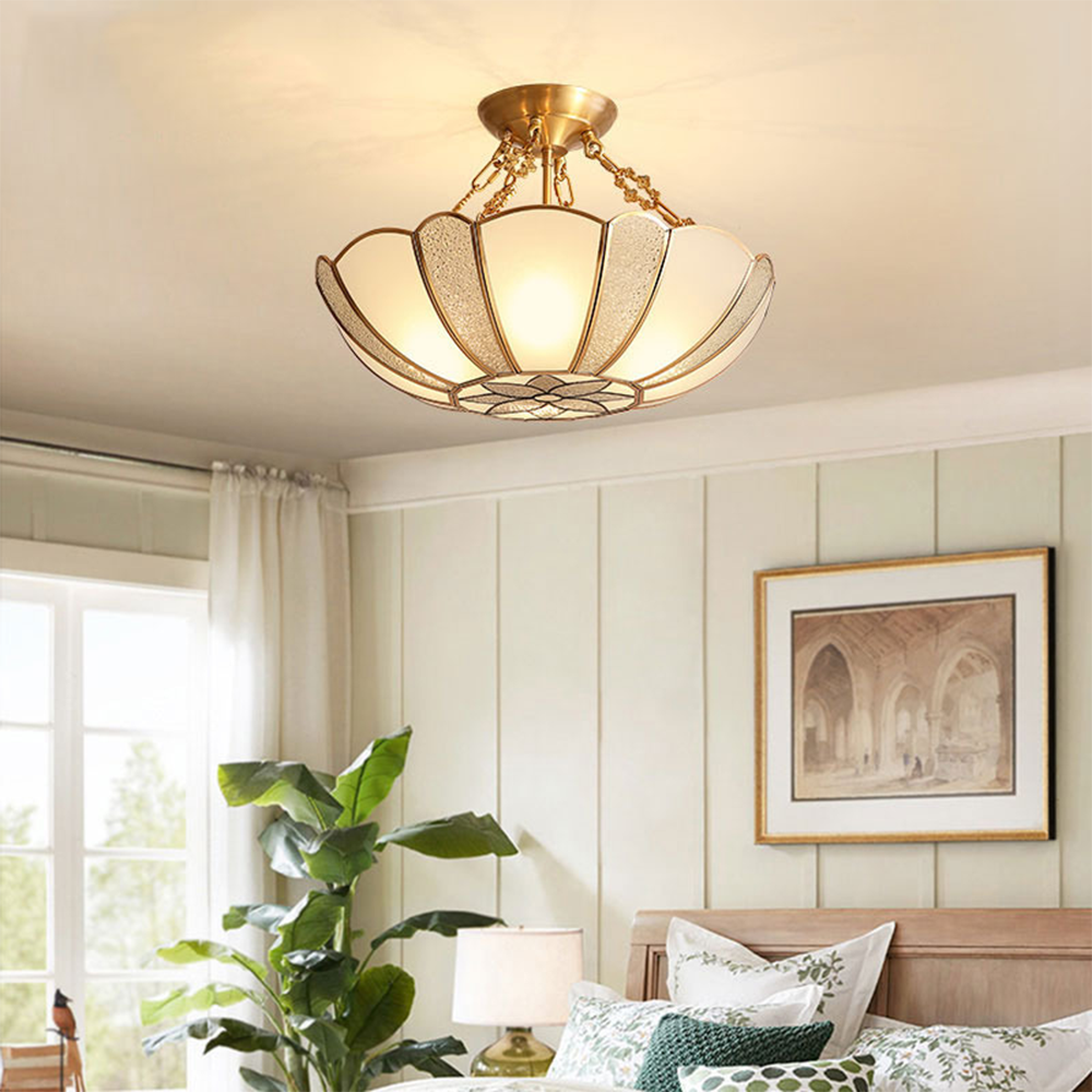 Scalloped Brass Chain Ceiling Light Fixture - Cueteks