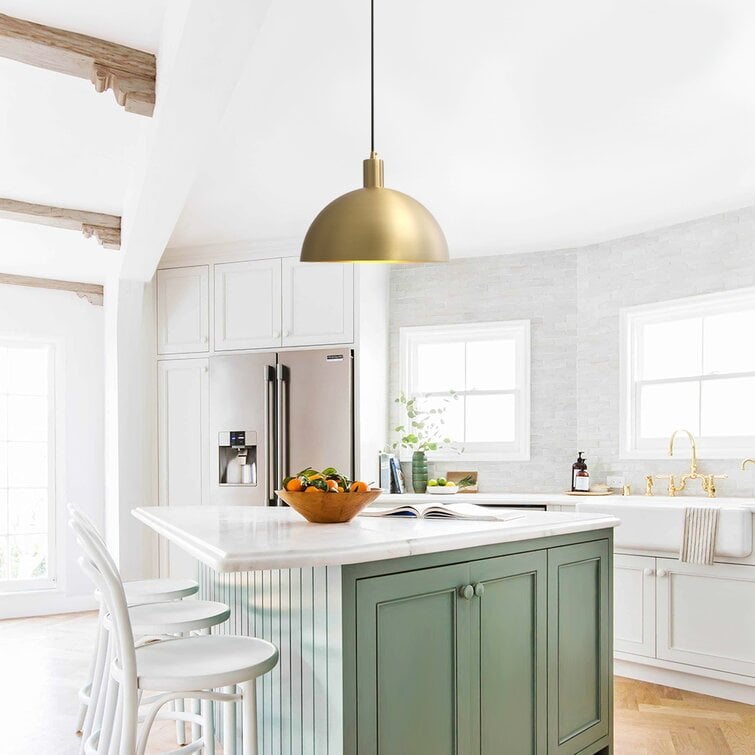 Mid-Century Modern Brass Dome Hanging Pendant Light - Cueteks