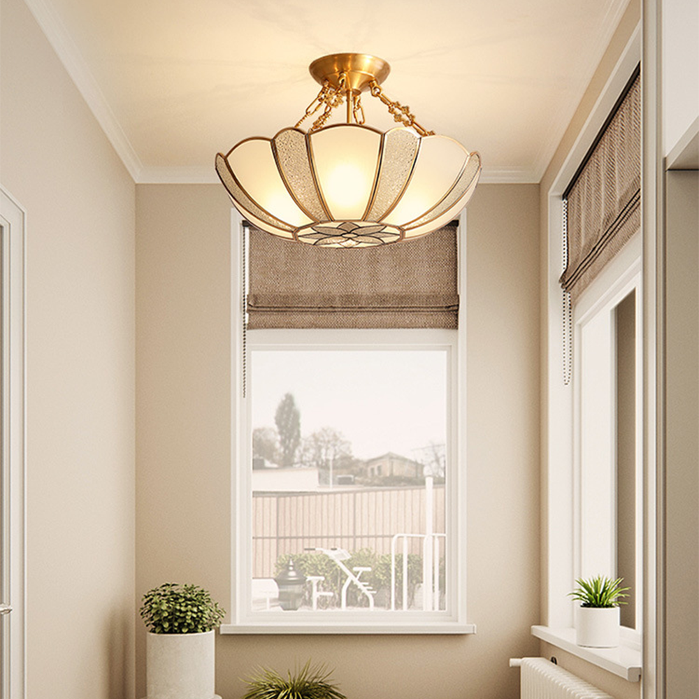 Scalloped Brass Chain Ceiling Light Fixture - Cueteks