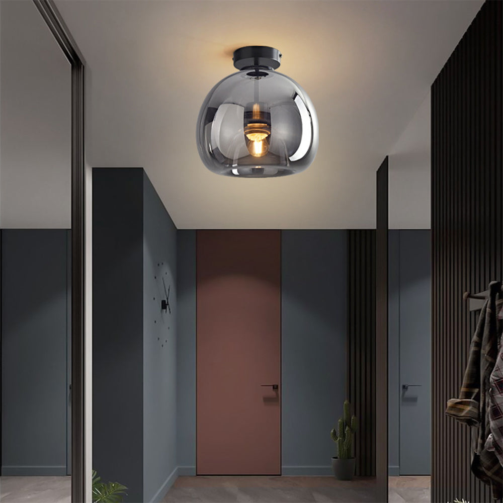 Retro Copper Glass Semi Flush Mount Ceiling Light - Cueteks