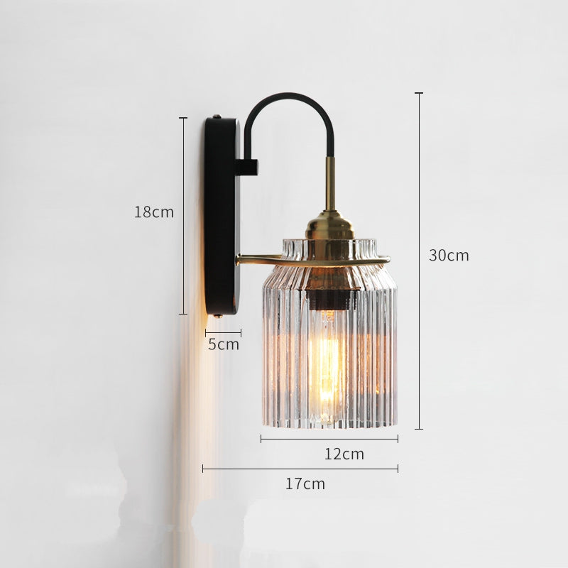 Industria size guide: 30 cm overall height, 17 cm horizontal reach, 12 cm glass width and 18 by 5 cm wallplate