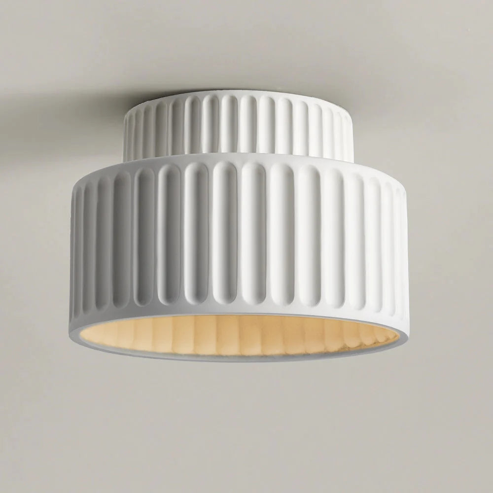 Vintage Cream Style Drum Semi Flush Mount Ceiling Lamp - Cueteks