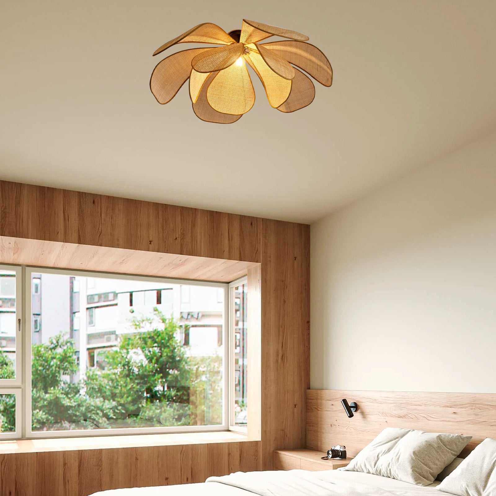 Rattan Petal Rustic Lamp Shade Pendant Light - Cueteks