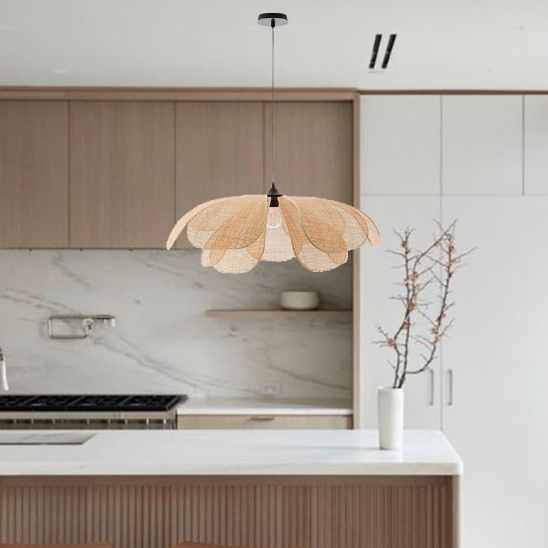 Rattan Petal Rustic Lamp Shade Pendant Light - Cueteks