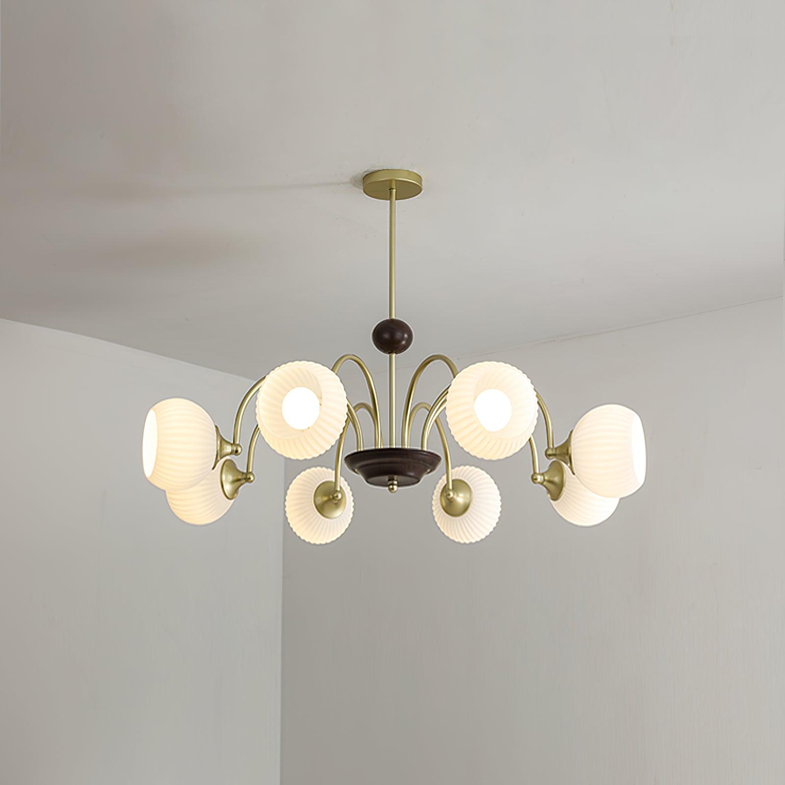 Contemporary Cream Ribbed Glass Chandelier - Cueteks