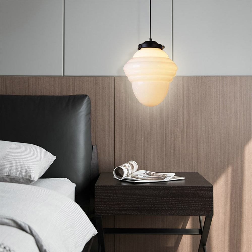 Retro Milk White Glass Geometric Jar Pendant Light - Cueteks