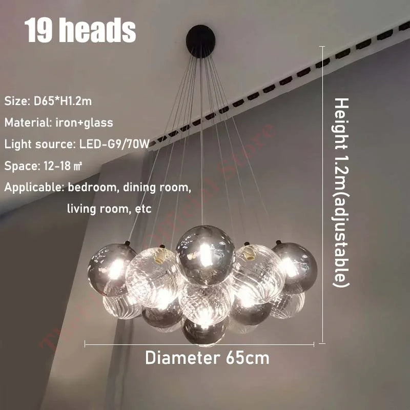 Grey Bubble Glass Ball LED Chandelier - Cueteks