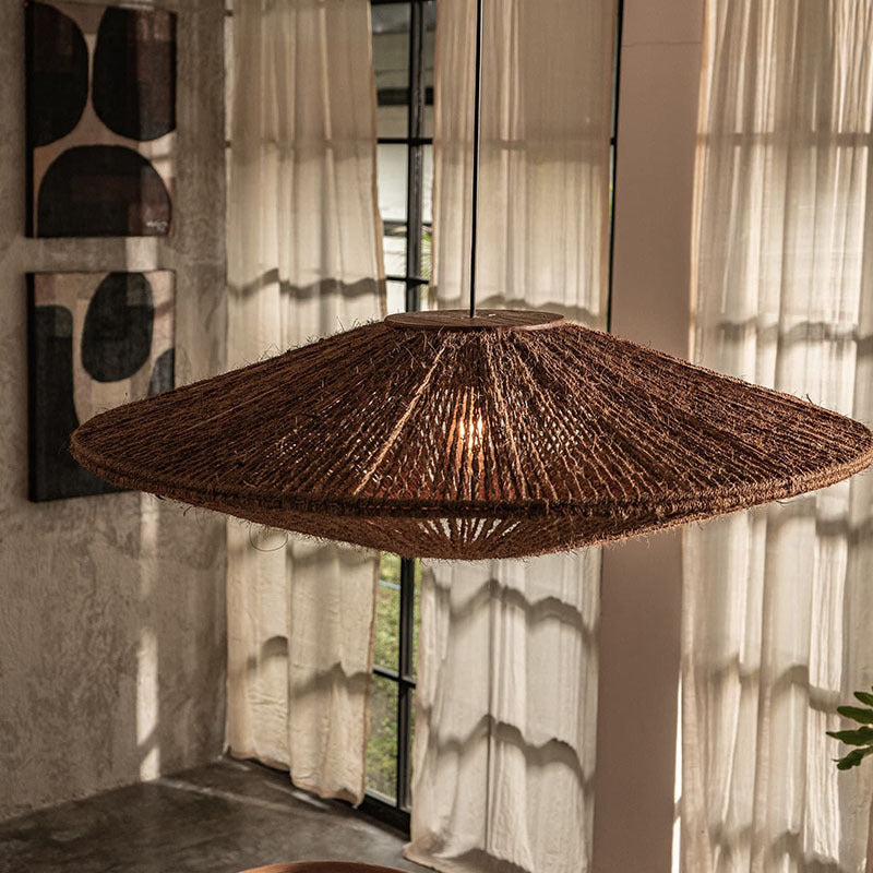 Rustic Rattan Brown Pendant Lights - Cueteks