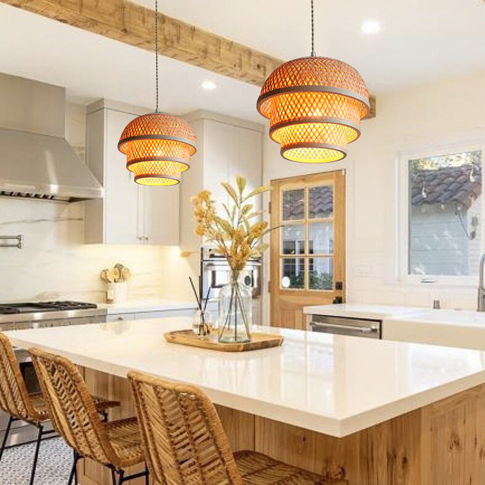 Bamboo Natural Basket Island Pendant Light - Cueteks