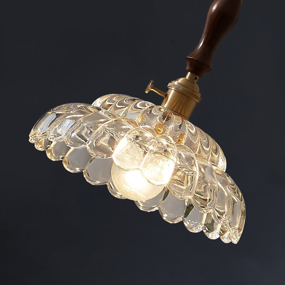 Contemporary Copper Glass Pendant Light with Wooden Handle - Cueteks