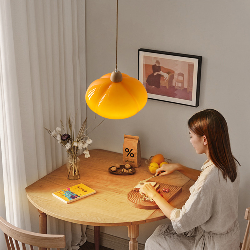 Vintage Glass Pumpkin Pendant Light - Cueteks