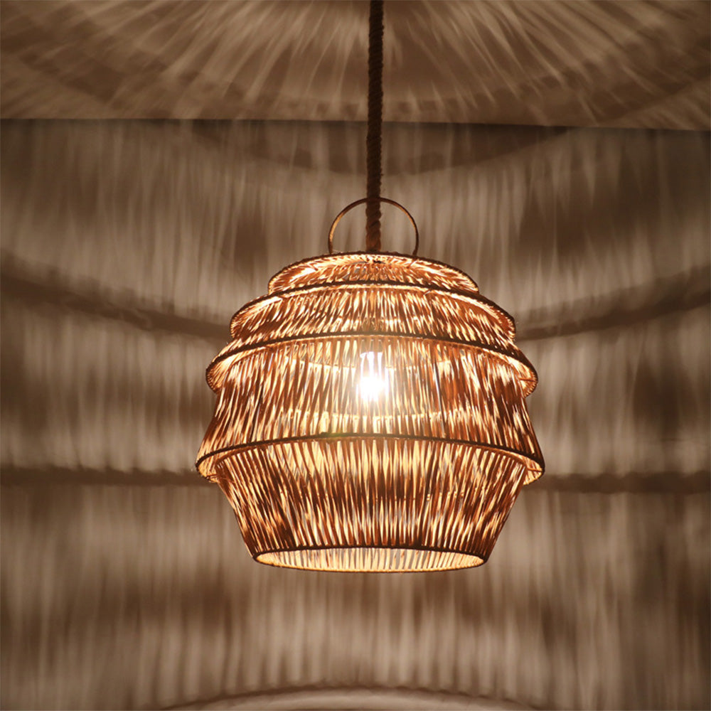 Retro Rattan Basket Pendant Light For Living Room - Cueteks