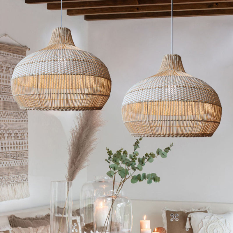 Rattan Kitchen Island Pendant Lighting Wicker Lamp Shade - Cueteks