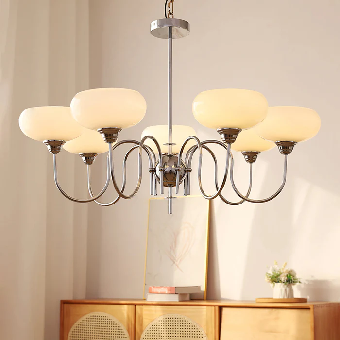 Vintage Creamy Persimmon Glass Chandelier - Cueteks