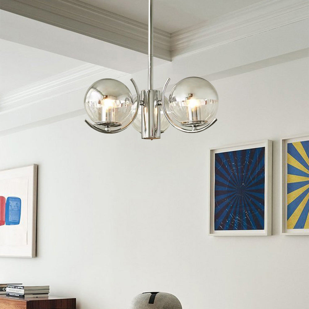 Modern Silver Glass Space Ball Chandelier - Cueteks