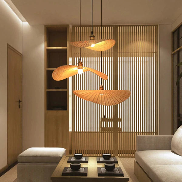 Handmade Natural Bamboo Wicker Pendant Lamp For Living Room - Cueteks
