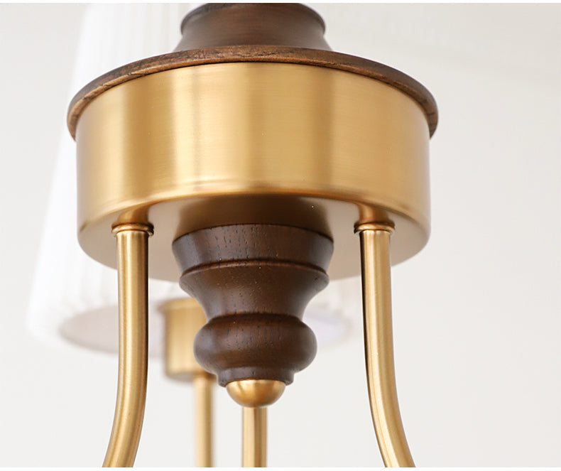 Vintage Pleated Pendant Lampshade Brass Dining Room Chandelier - Cueteks