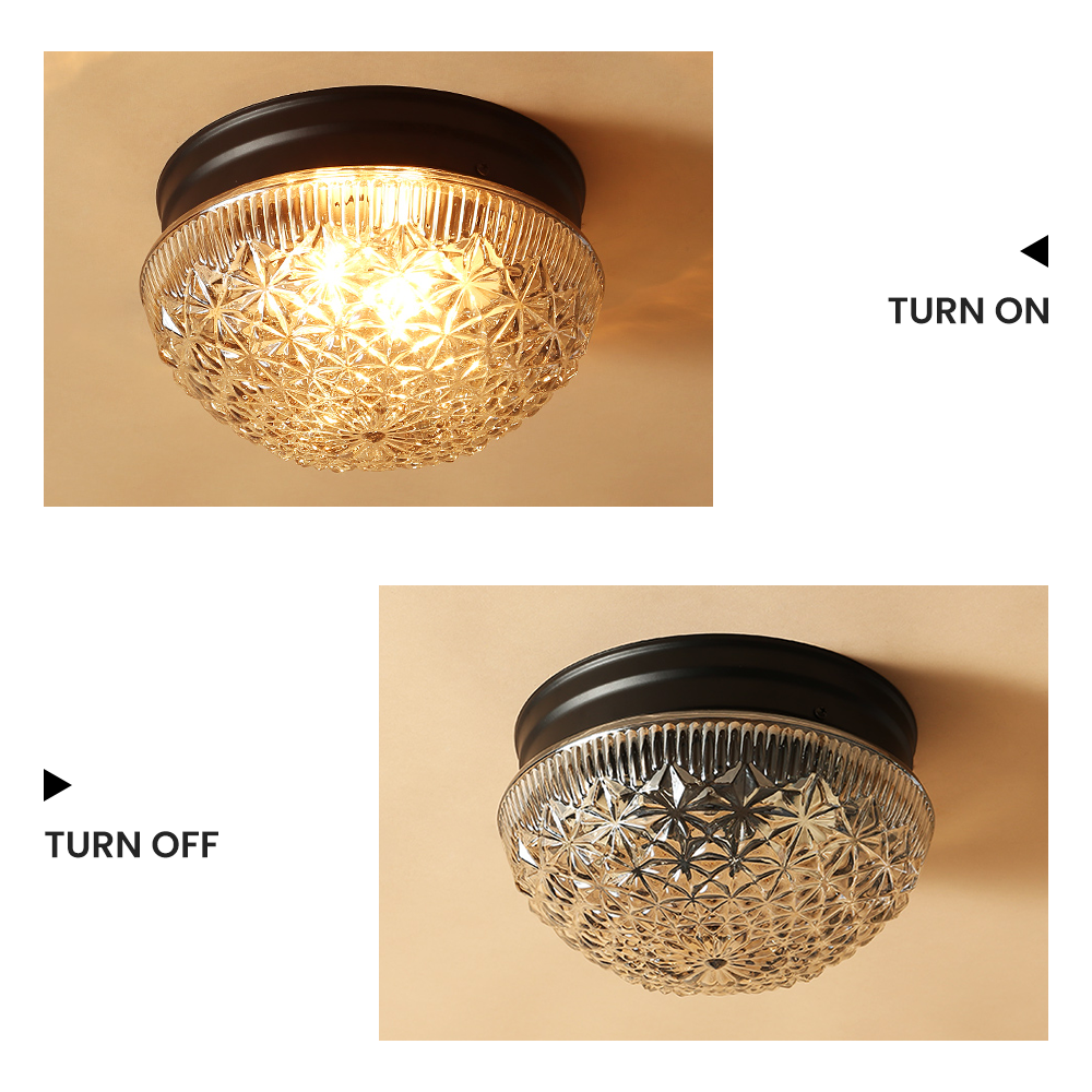 Clear Ribbed Glass Ceiling Light Fixture for Bedroom - Cueteks