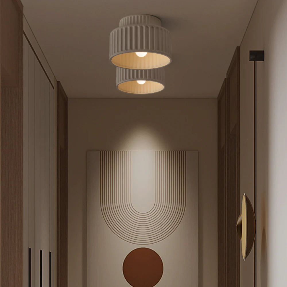 Vintage Cream Style Drum Semi Flush Mount Ceiling Lamp - Cueteks