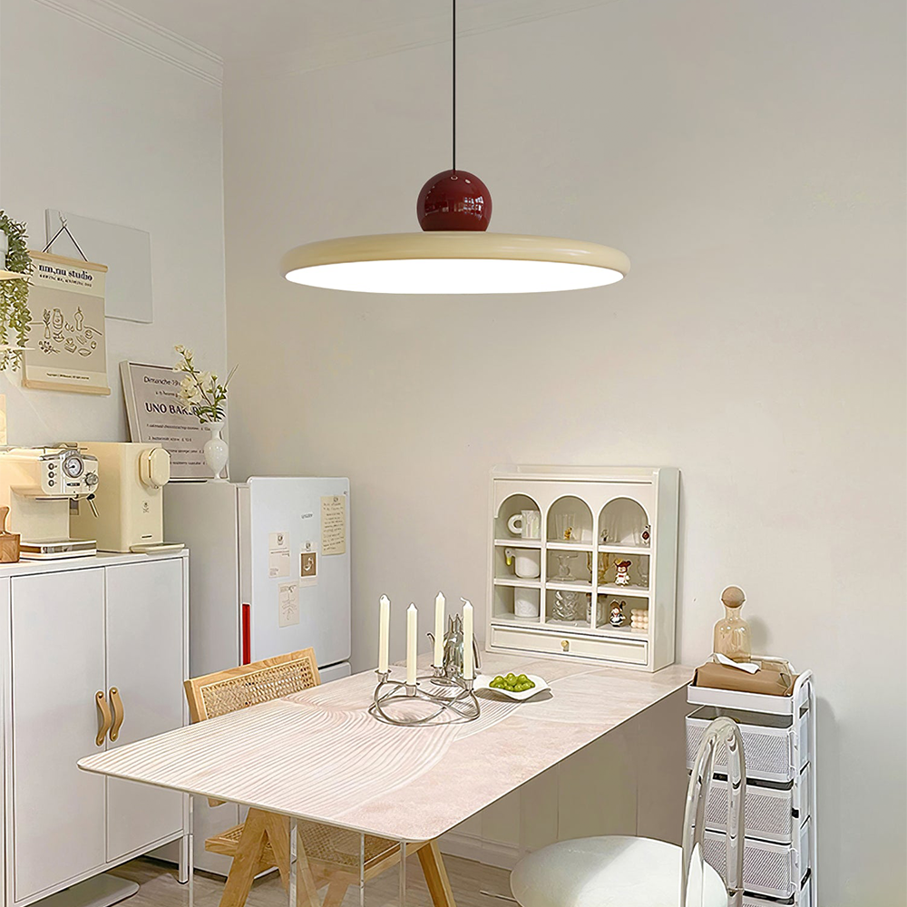 Lola Red and Beige pendant above a rectangular dining table