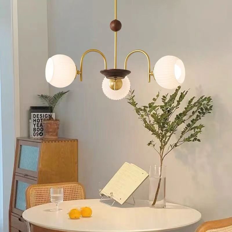 Contemporary Cream Ribbed Glass Chandelier - Cueteks