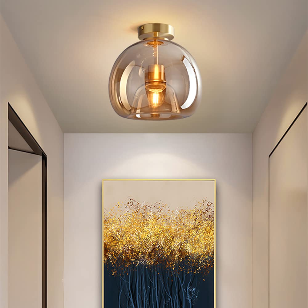 Retro Copper Glass Semi Flush Mount Ceiling Light - Cueteks
