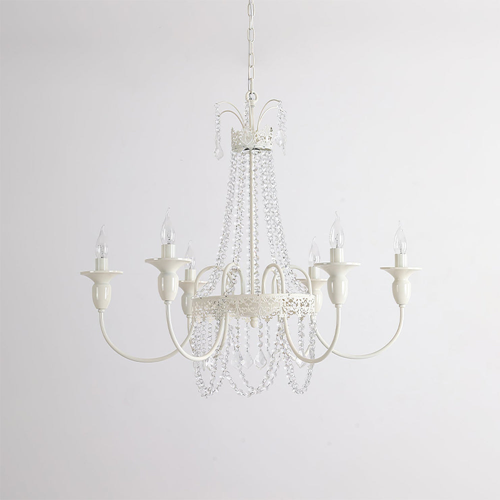 Vintage White Metal & Glass Luxury Chandelier Light - Cueteks