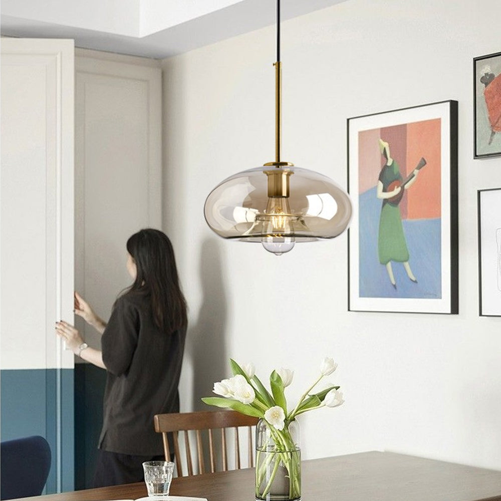 Industrial Amber Glass Pendant Light - Cueteks