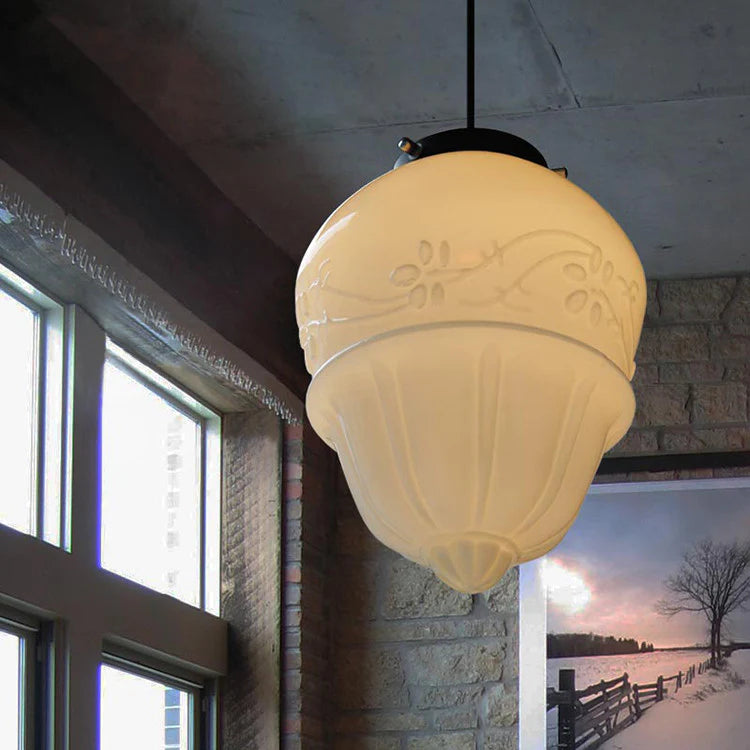 Retro Milk White Glass Geometric Jar Pendant Light - Cueteks