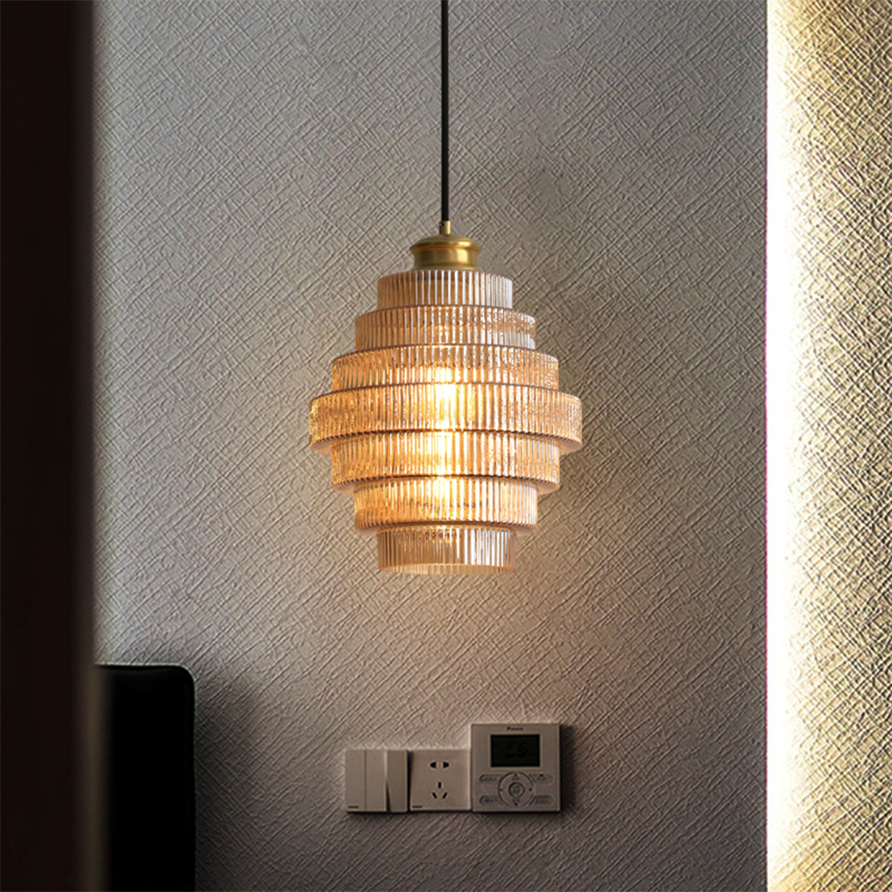 Antique Stripped Glass Brass Pendant Light - Cueteks