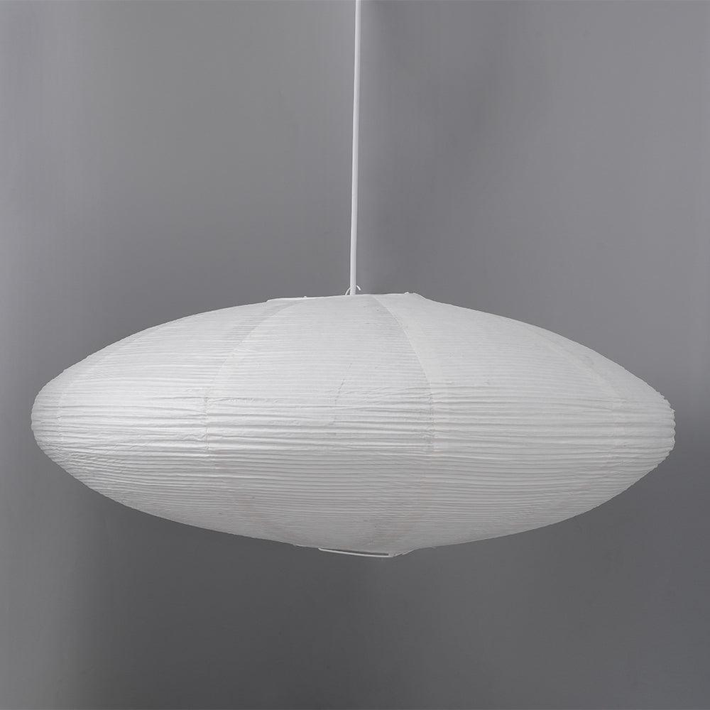 Unlit-looking White flattened paper shade with wrinkled texture and close ribs on a grey background