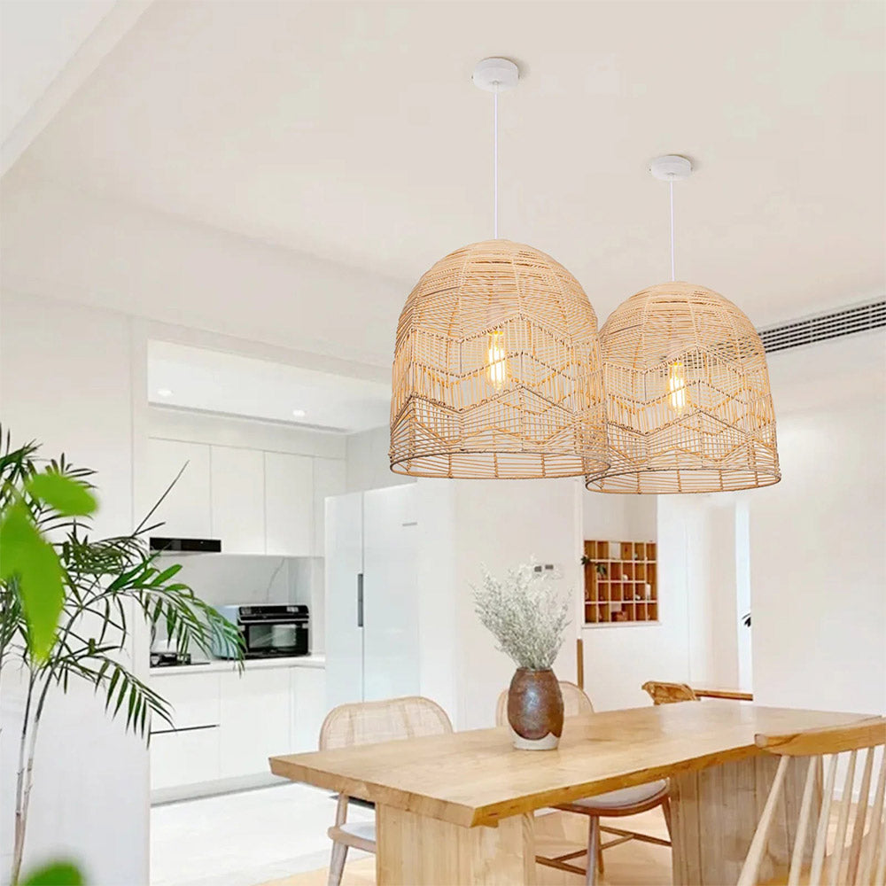Vintage Handmade Basket Rattan Round Shades Pendant Light - Cueteks